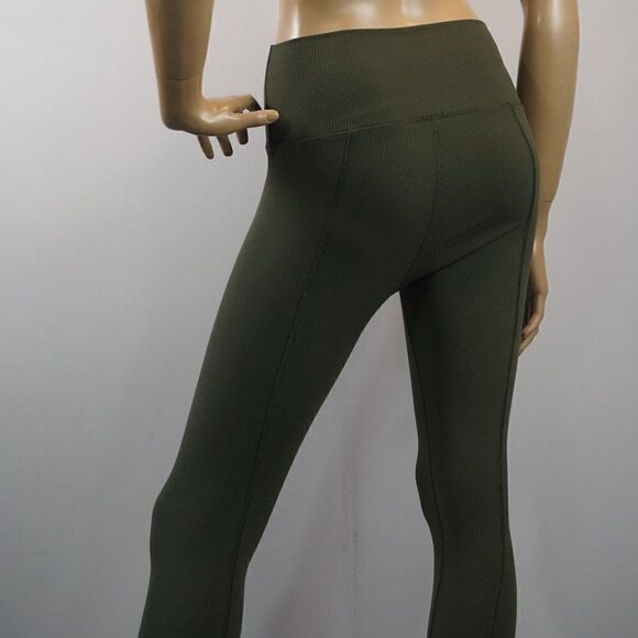 Green Ribbed Junior Leggings Sz M Crisscross Detailed Front - Picture 6 of 8